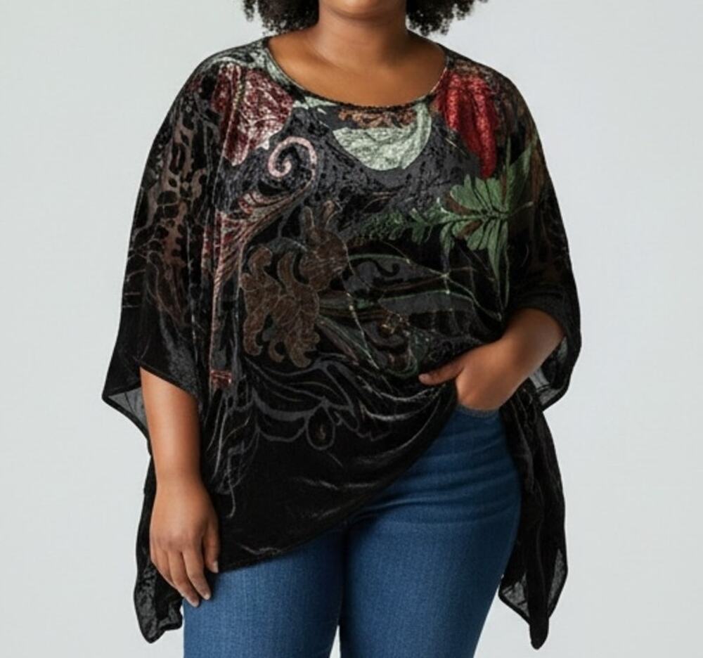 JOHN MARK Plus Size Velvet Bohemian Tunic Top